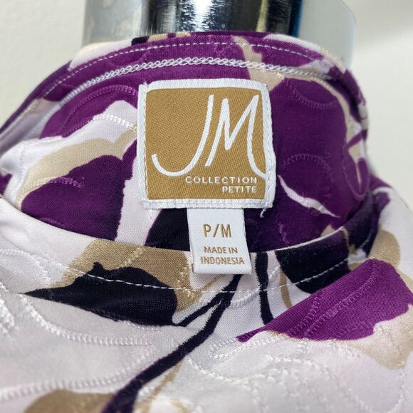 JM purple Floral Stretch Top Med Ruched Sides Cottagecore Boho Whimsy Fairy - Picture 9 of 10